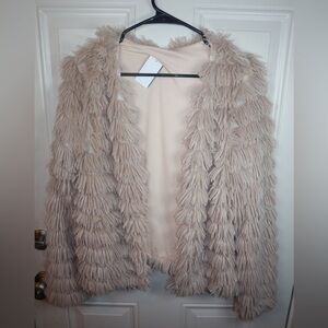 Open Front Cardigan Faux Fur Coat Warm Fuzzy Trendy Winter Vintage SIZE MEDIUM
